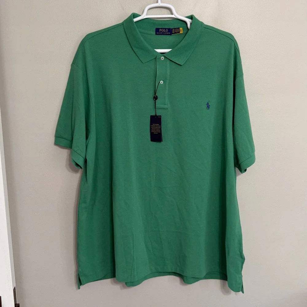NEW Polo Ralph Lauren Mens 4XB Green Short Sleeve Pique Cotton Pony Polo Shirt